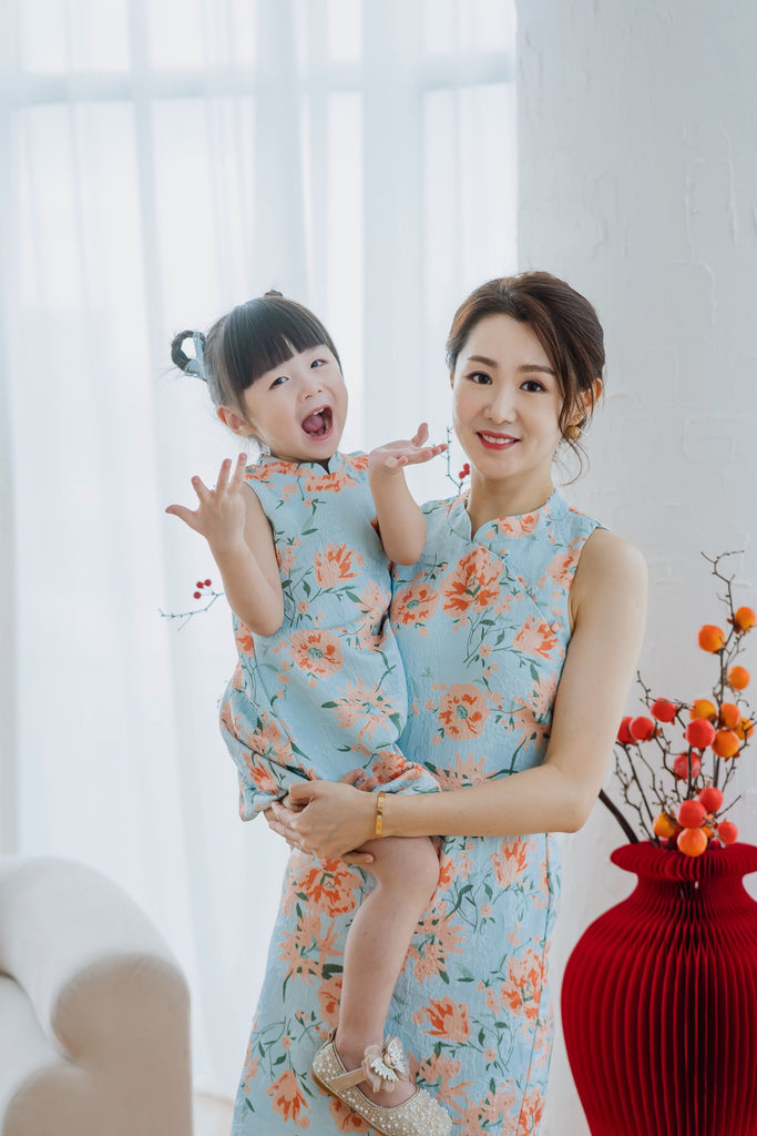 乐 Joyous Emboss Mommy Cheongsam - Orange Floral [XS/S/M/L/XL/XXL]