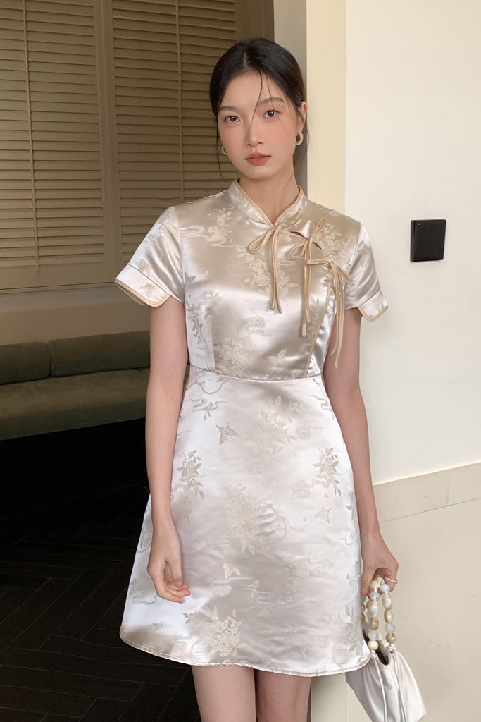 福星 Tie Tie Cheongsam Dress - Beige [XS/S/M/L/XL/XXL]