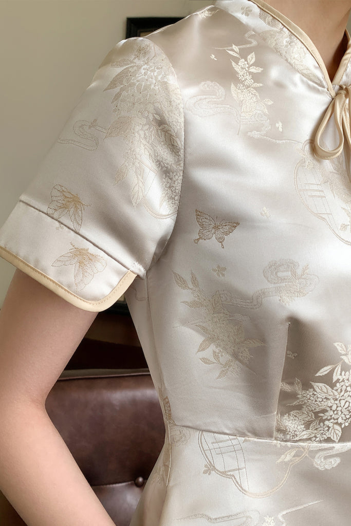 福星 Tie Tie Cheongsam Dress - Beige [XS/S/M/L/XL/XXL]