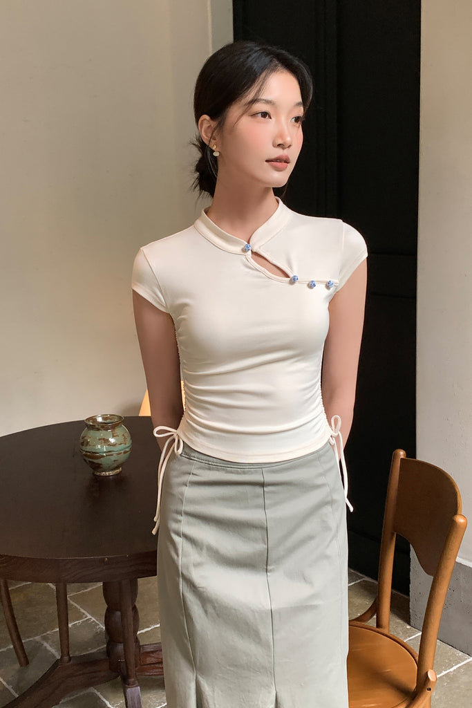 茉莉 Molly Cheongsam Jersey Top - Ivory [XS/S/M/L]