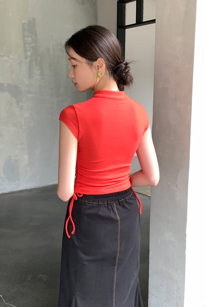 茉莉 Molly Cheongsam Jersey Top - Red [XS/S/M/L]