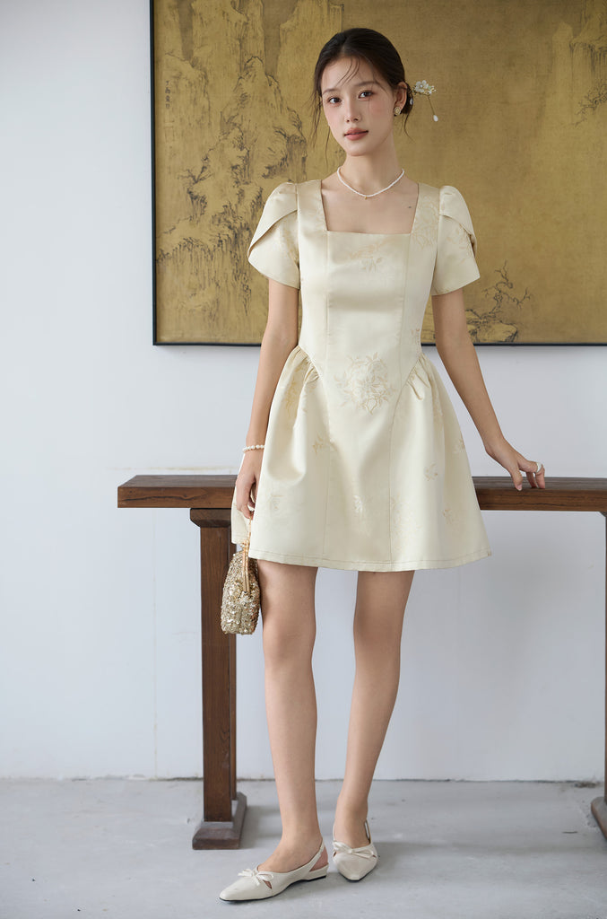 Prelaunch: Heirloom Jacquard Petal Dress - Beige [XS/S/M/L/XL/XXL]