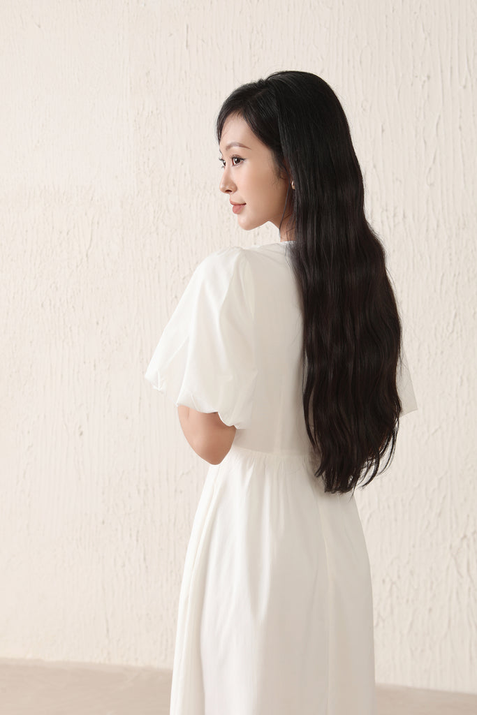 Helena Ribbon Tie Midi Dress - White [XS/S/M/L/XL/XXL]