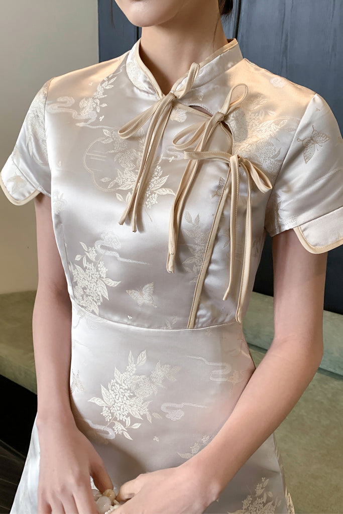 福星 Tie Tie Cheongsam Dress - Beige [XS/S/M/L/XL/XXL]