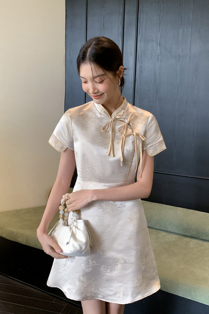 福星 Tie Tie Cheongsam Dress - Beige [XS/S/M/L/XL/XXL]