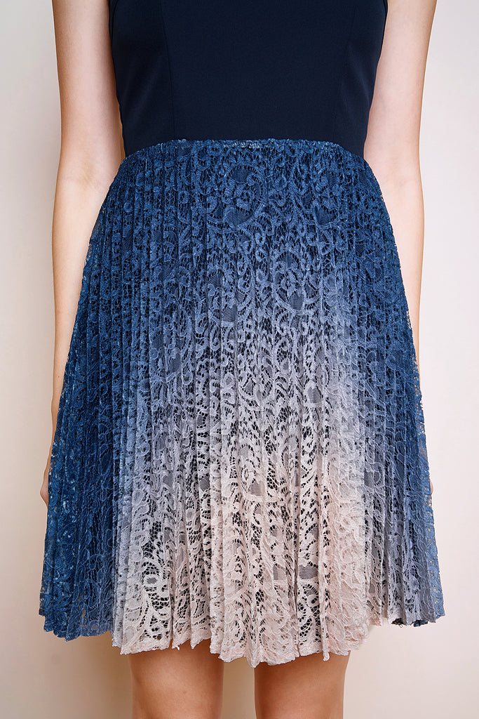 Lotte Lace Ombre Pleated Dress - Navy/Blue [S/M/L/XL]