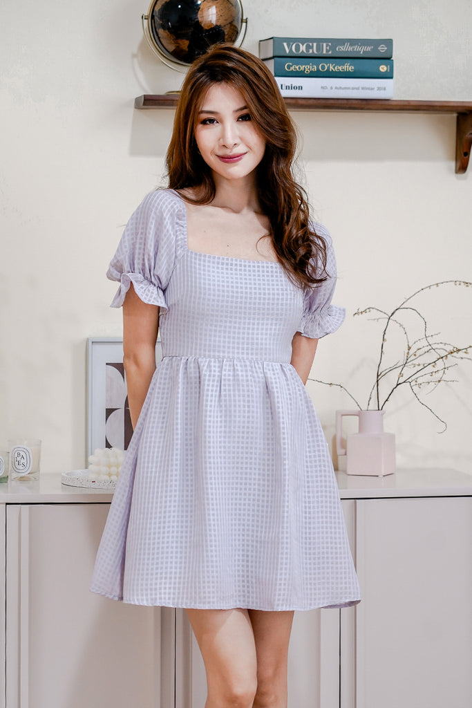 Duchess Puffy Sleeves Dress Romper - Lilac Grey [XS/S/M/L/XL]