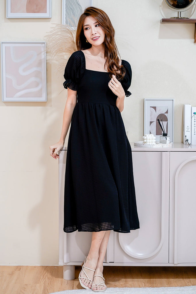 Restock:Duchess Puffy Sleeves Midi Dress - Black [XS/S/M/L/XL]