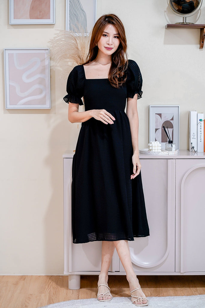 Restock:Duchess Puffy Sleeves Midi Dress - Black [XS/S/M/L/XL]