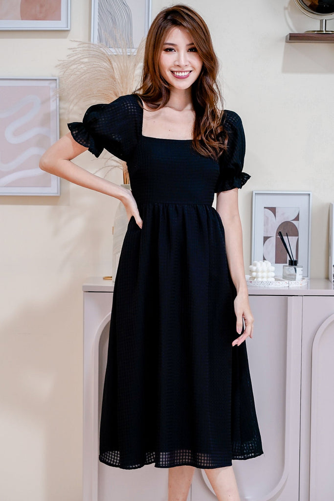 Restock:Duchess Puffy Sleeves Midi Dress - Black [XS/S/M/L/XL]