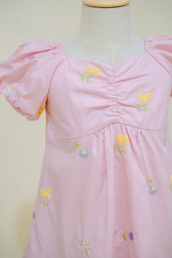 Darlie Embroidery Babydoll Kids Dress - Pink [12M/2Y/3Y/4Y/5Y/6Y/7Y/8Y]