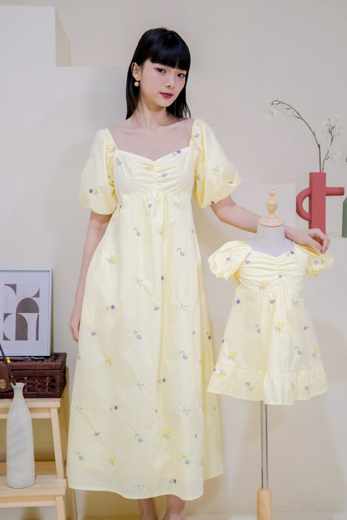 Darlie Embroidery Puffy Sleeves Maxi Dress - Yellow [XS/S/M/L/XL]