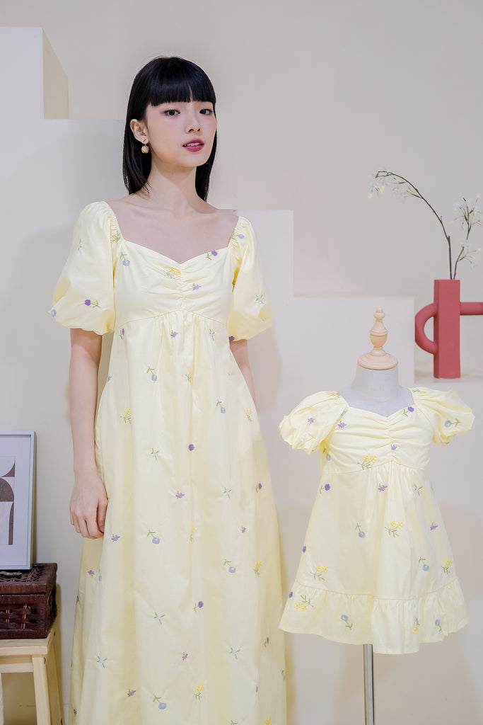 Darlie Embroidery Babydoll Kids Dress - Yellow [12M/2Y/3Y/4Y/5Y/6Y/7Y/8Y]