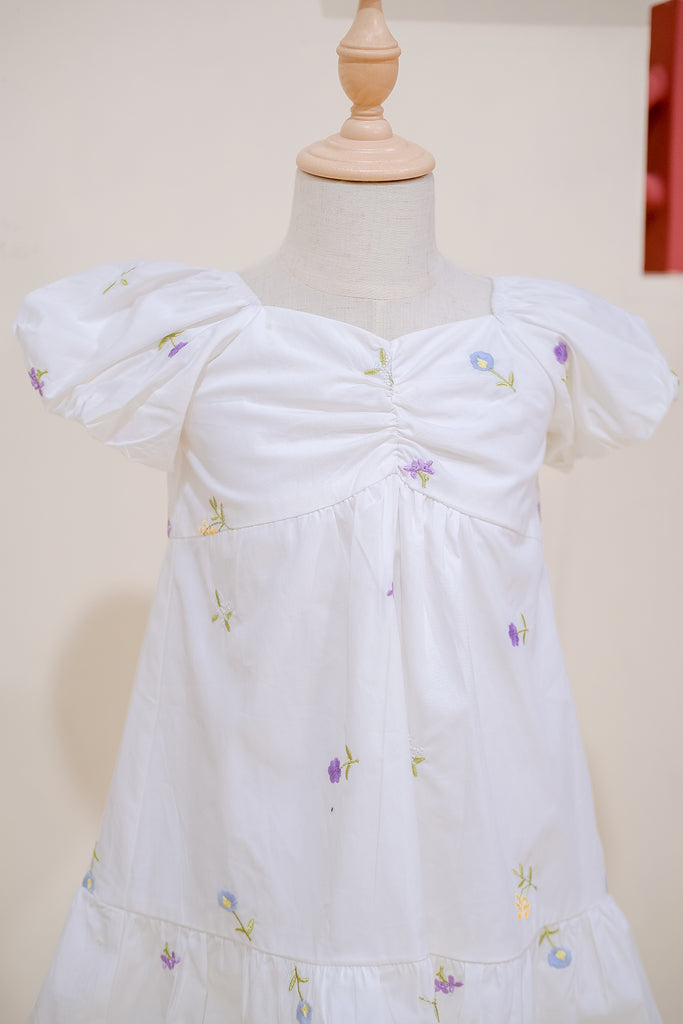 Darlie Embroidery Babydoll Kids Dress - White [12M/2Y/3Y/4Y/5Y/6Y/7Y/8Y]