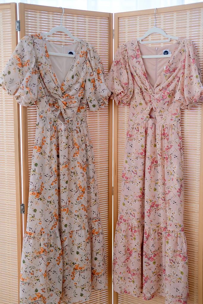 Spring Bloom Twist Knot Cut-Out Maxi Dress - Pink Floral  [XS/S/M/L/XL]