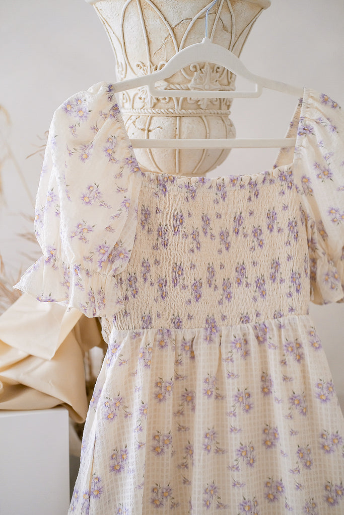 Rosie Smocked Puffy Sleeves Midi Dress - Cream [XS/S/M/L/XL]
