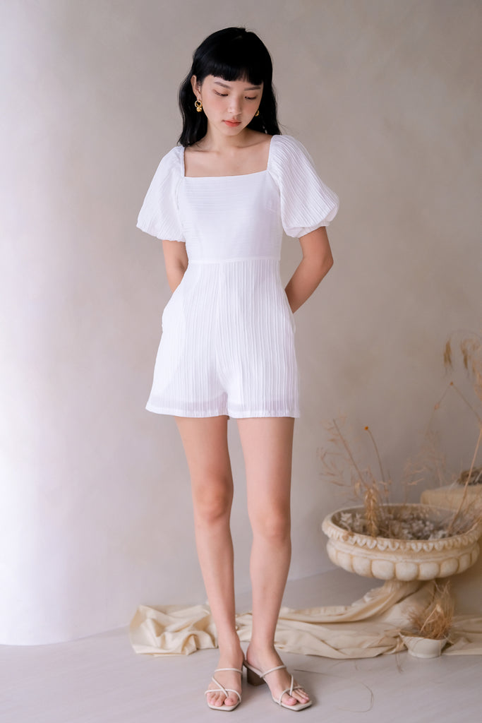 Gwendolyn Puffy Sleeves Romper - White [XS/S/M/L/XL]