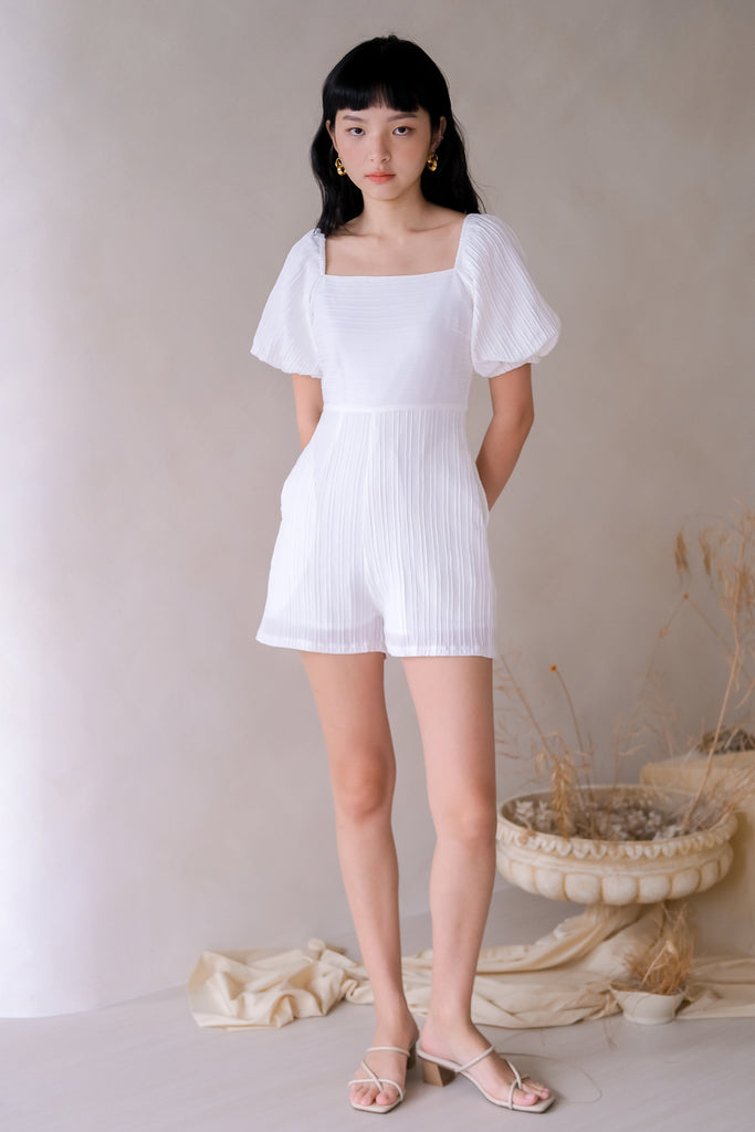 Gwendolyn Puffy Sleeves Romper - White [XS/S/M/L/XL]