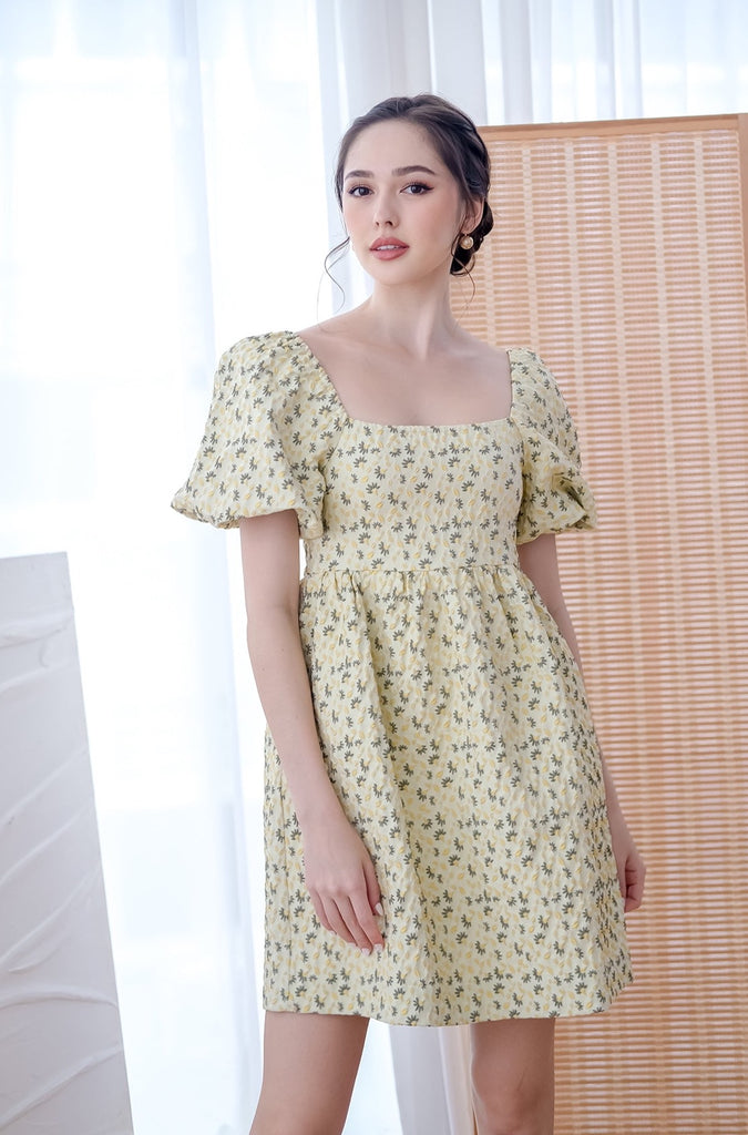 Vanda Jacquard Puffy Sleeves Doll Dress - Yellow [XS/S/M/L/XL]
