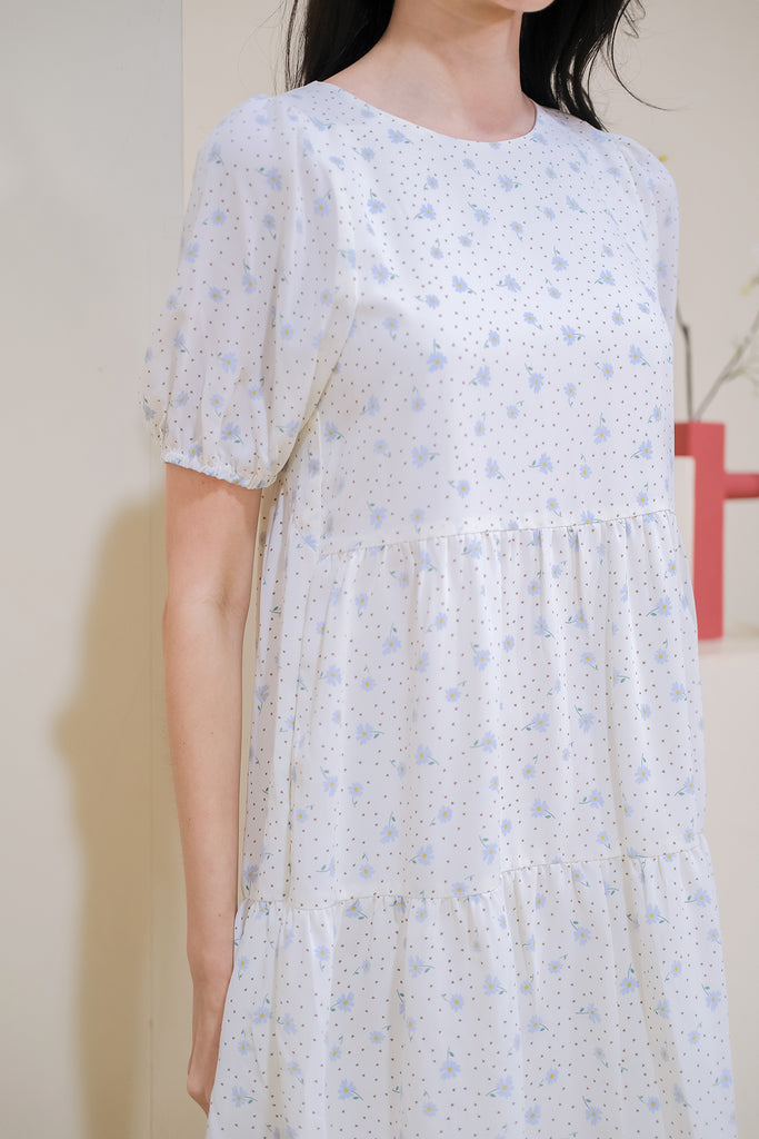 Daisy Back Loop Babydoll Dress - White [XS/S/M/L/XL]