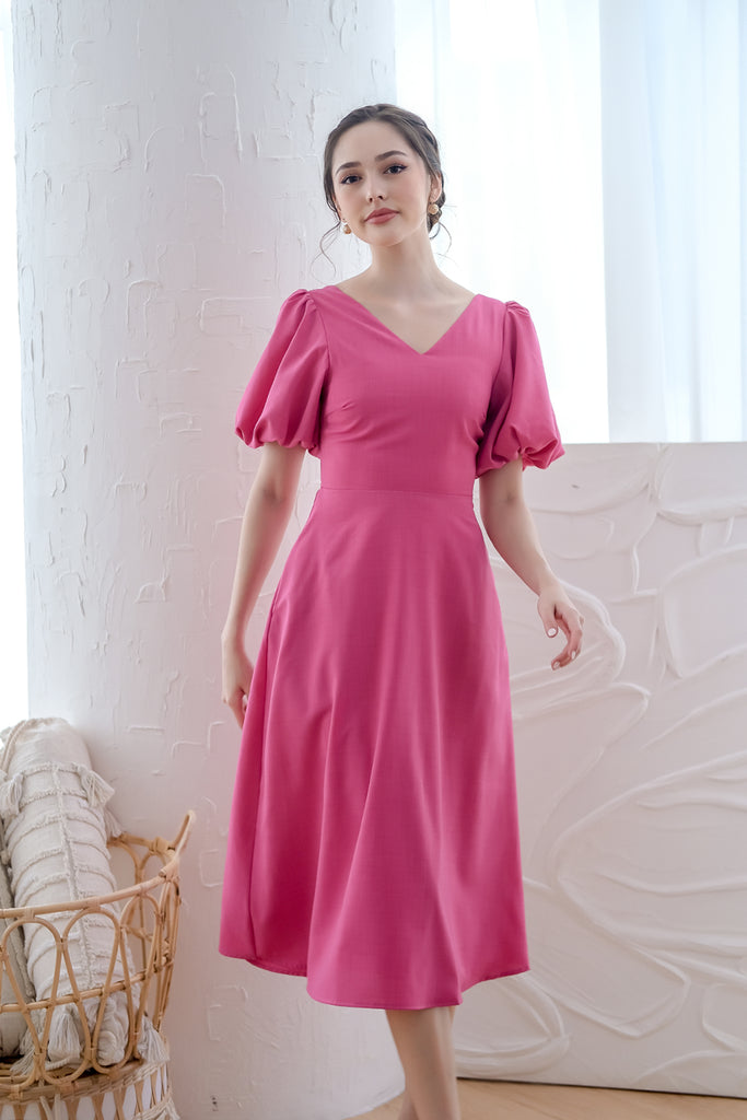 D'angelo Padded Bow Low Back Midi Dress - Hot Pink [XS/S/M/L/XL]