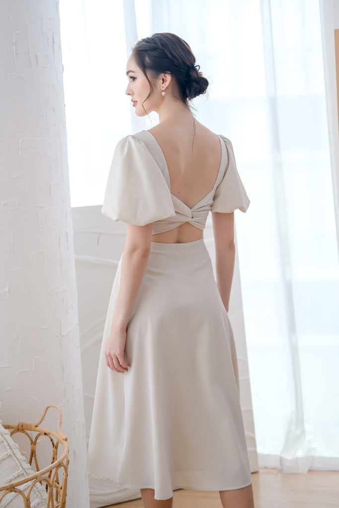 D'angelo Padded Bow Low Back Midi Dress - Ivory [XS/S/M/L/XL