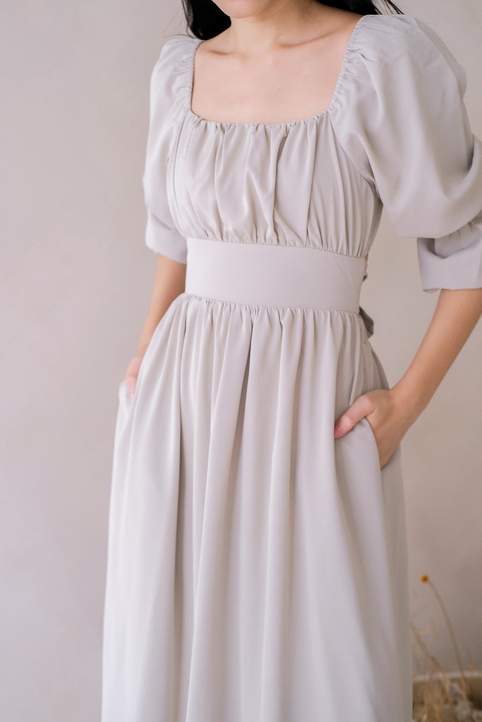 Antoinette Double Puff Tie Back Midi - Sage [XS/S/M/L/XL]