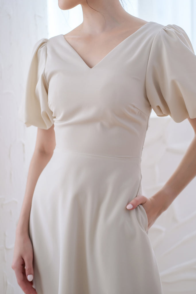 D'angelo Padded Bow Low Back Midi Dress - Ivory [XS/S/M/L/XL]