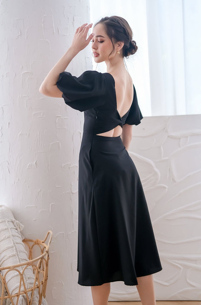 D'angelo Padded Bow Low Back Midi Dress - Black [XS/S/M/L/XL
