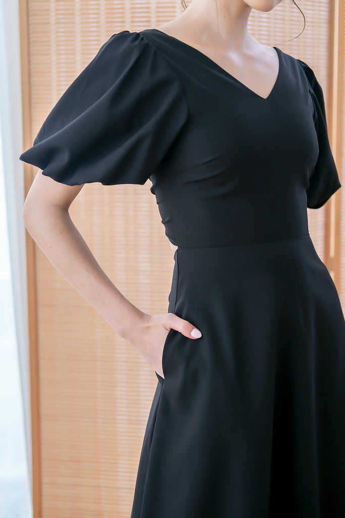 D'angelo Padded Bow Low Back Midi Dress - Black [XS/S/M/L/XL