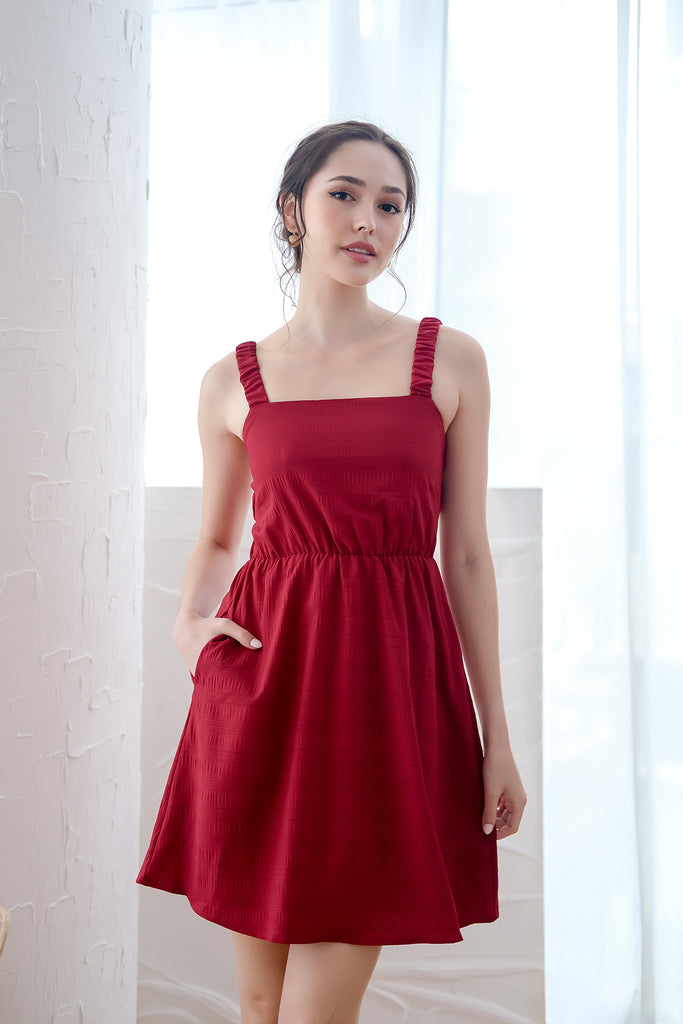 Darwin Ruched Strap Back Cut-Out Babydoll Dress - Red [XS/S/M/L/XL]