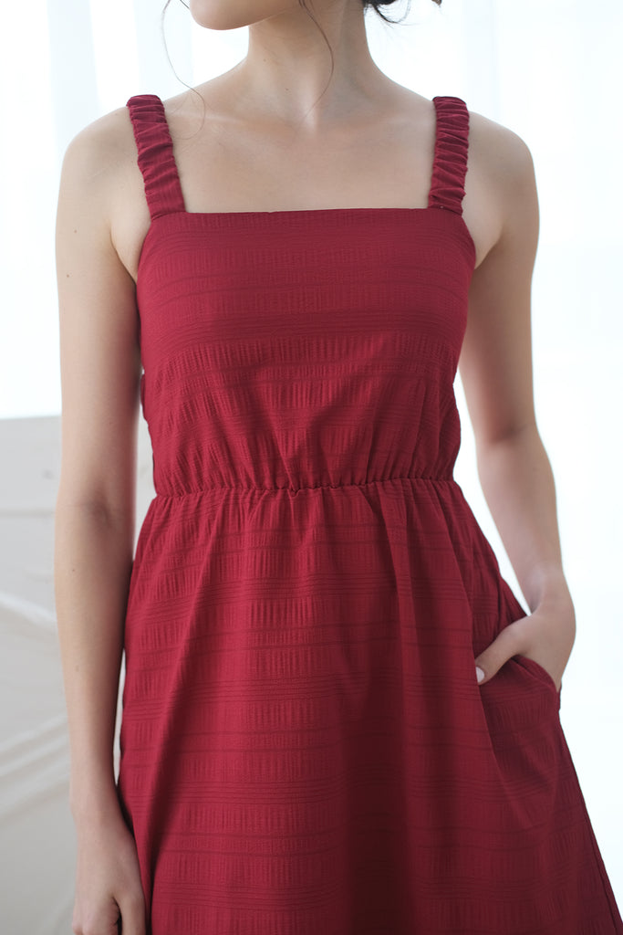 Darwin Ruched Strap Back Cut-Out Babydoll Dress - Red [XS/S/M/L/XL]