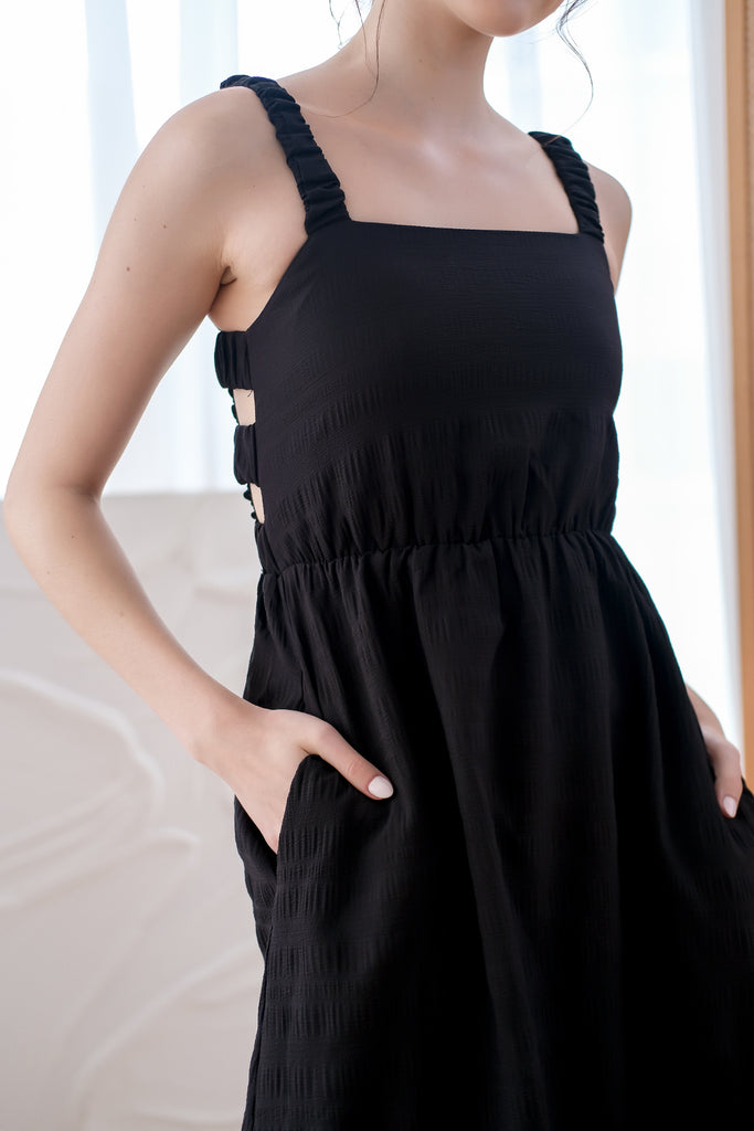 Darwin Ruched Strap Back Cut-Out Babydoll Dress - Black [XS/S/M/L/XL]