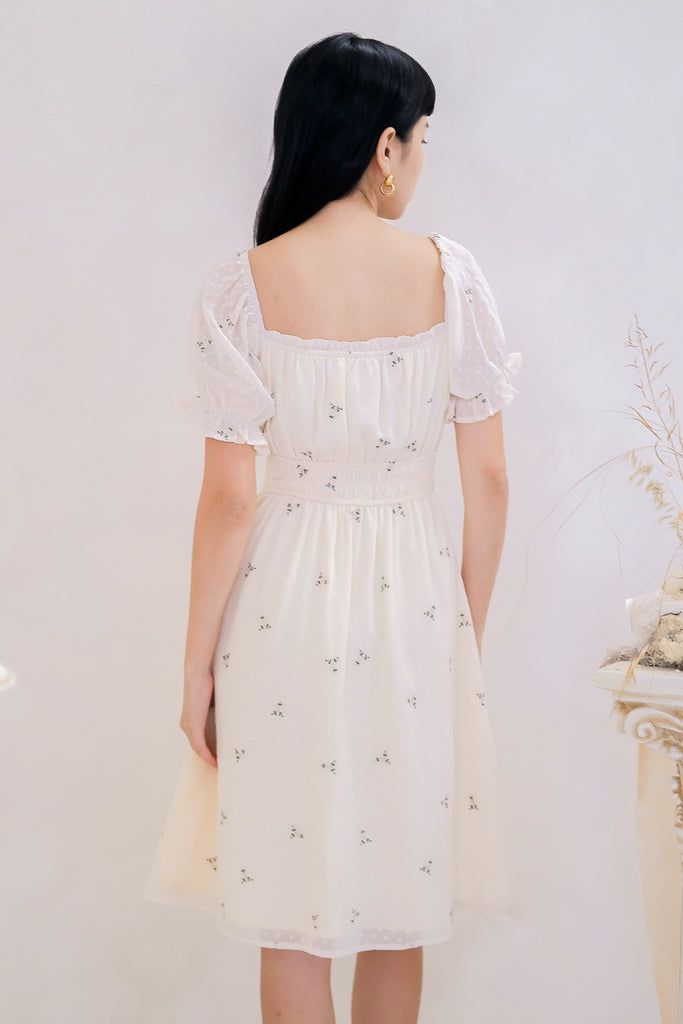Carpe Diem Embroidery Ruche Dress - Cream [XS/S/M/L/XL]