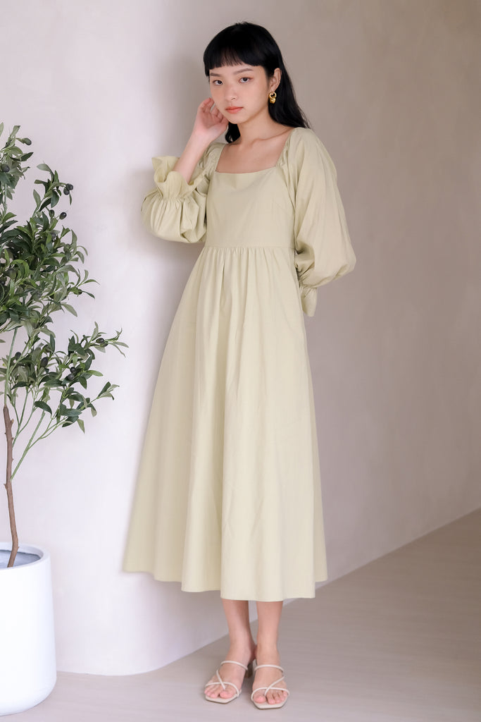 Fay Puffy Sleeves Midi Dress - Pistachio [XS/S/M/L/XL]