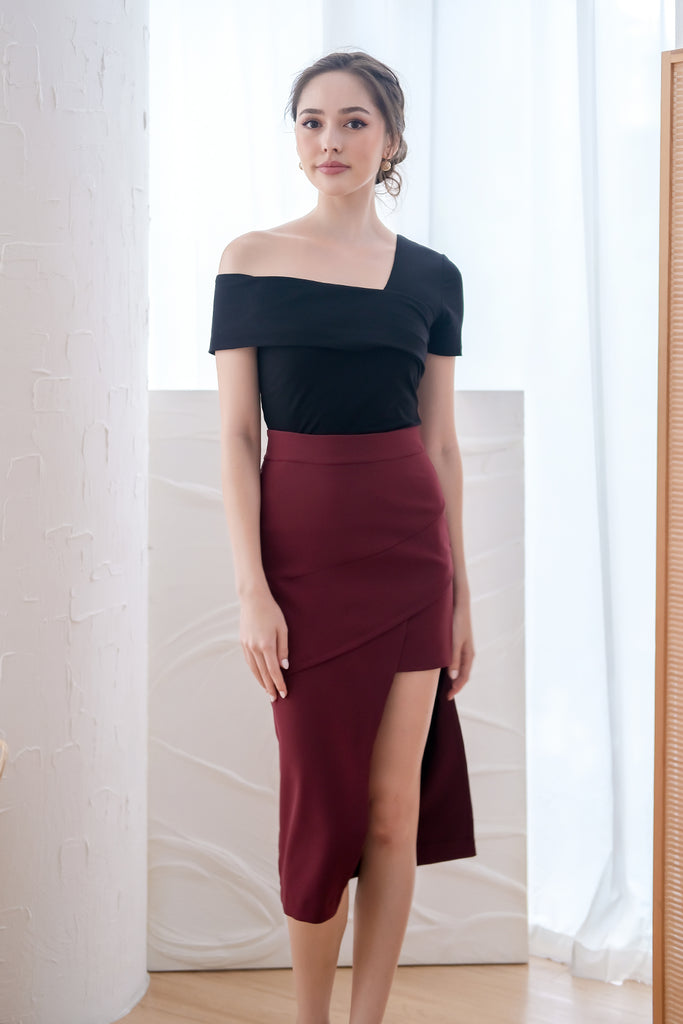 Mia Asymmetrical Hem Skirt - Wine [XS/S/M/L/XL]