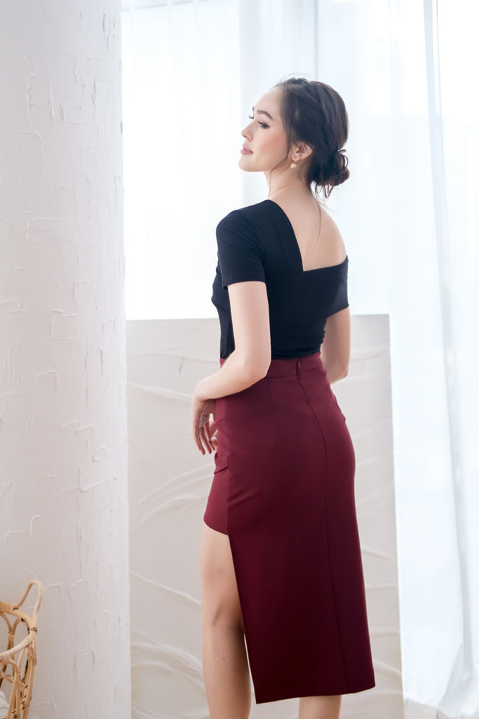 Mia Asymmetrical Hem Skirt - Wine [XS/S/M/L/XL]