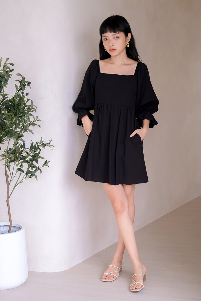 Fay Puffy Sleeves Dress Romper - Black [XS/S/M/L/XL]
