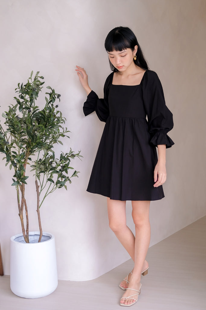 Fay Puffy Sleeves Dress Romper - Black [XS/S/M/L/XL]