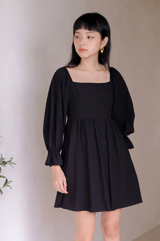 Fay Puffy Sleeves Dress Romper - Black [XS/S/M/L/XL]
