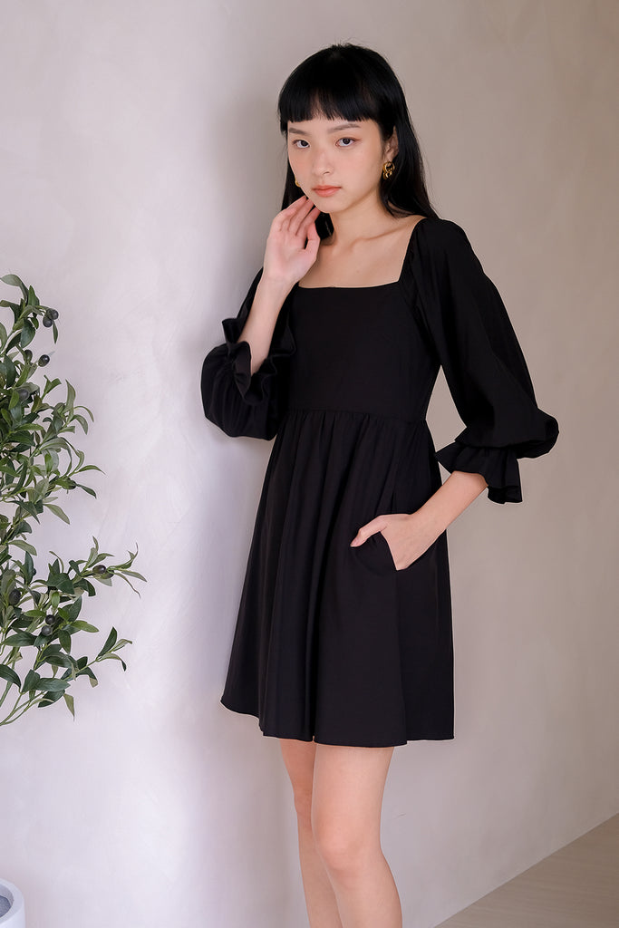 Fay Puffy Sleeves Dress Romper - Black [XS/S/M/L/XL]