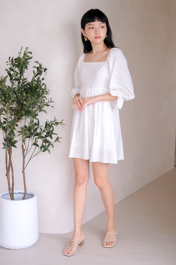 Fay Puffy Sleeves Dress Romper - White [XS/S/M/L/XL]