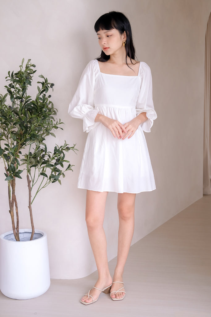 Fay Puffy Sleeves Dress Romper - White [XS/S/M/L/XL]