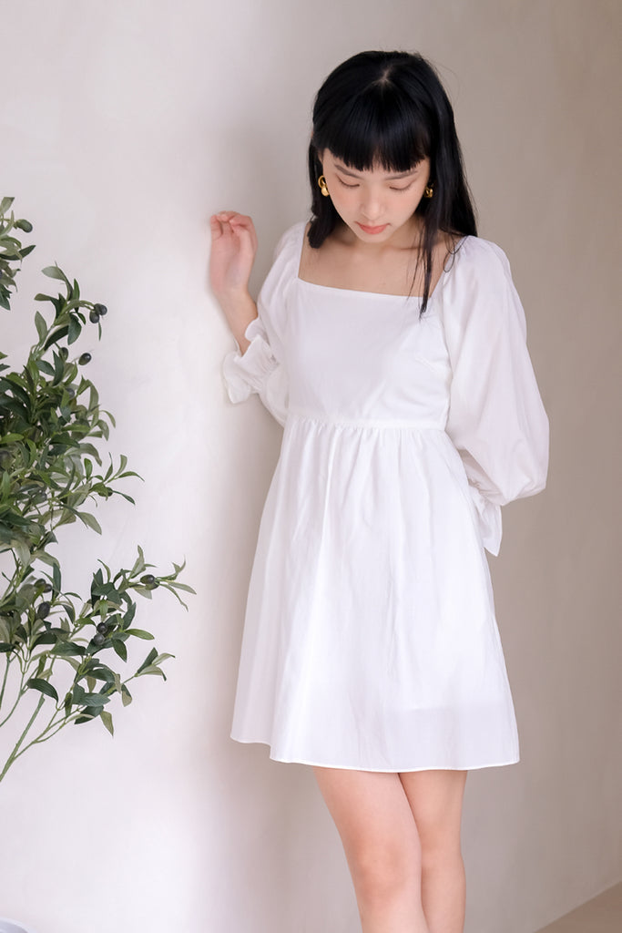 Fay Puffy Sleeves Dress Romper - White [XS/S/M/L/XL]