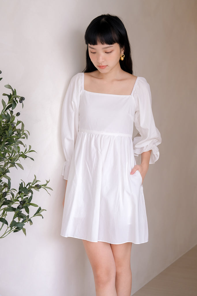 Fay Puffy Sleeves Dress Romper - White [XS/S/M/L/XL]