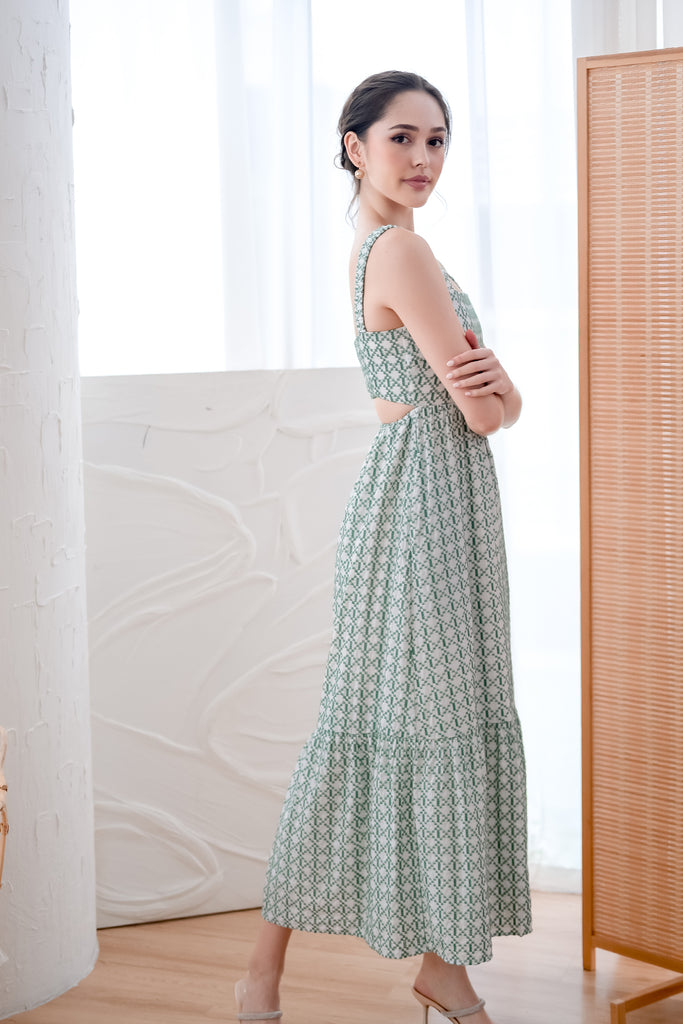Matilda Smocked Back Cut Out Maxi - Embroidery Green [XS/S/M/L/XL]