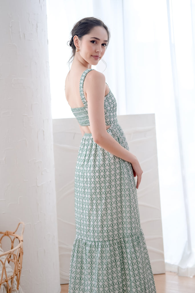 Matilda Smocked Back Cut Out Maxi - Embroidery Green [XS/S/M/L/XL]