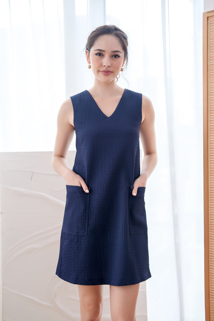 Poppy Detachable Big Pockets Dress - Navy // Fuchsia [XS/S/M/L/XL]