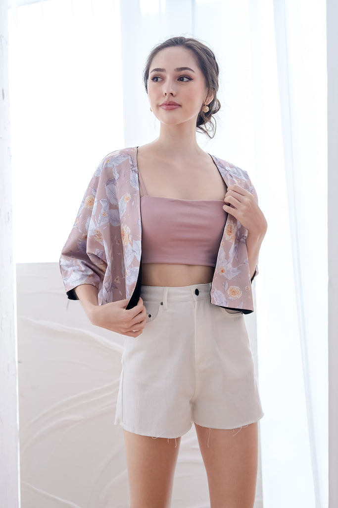 花开Hua Kai Reversible Kimono Outer - Nude Pink // Black [XS/S/M/L/XL]