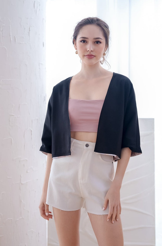 花开Hua Kai Reversible Kimono Outer - Nude Pink // Black [XS/S/M/L/XL]